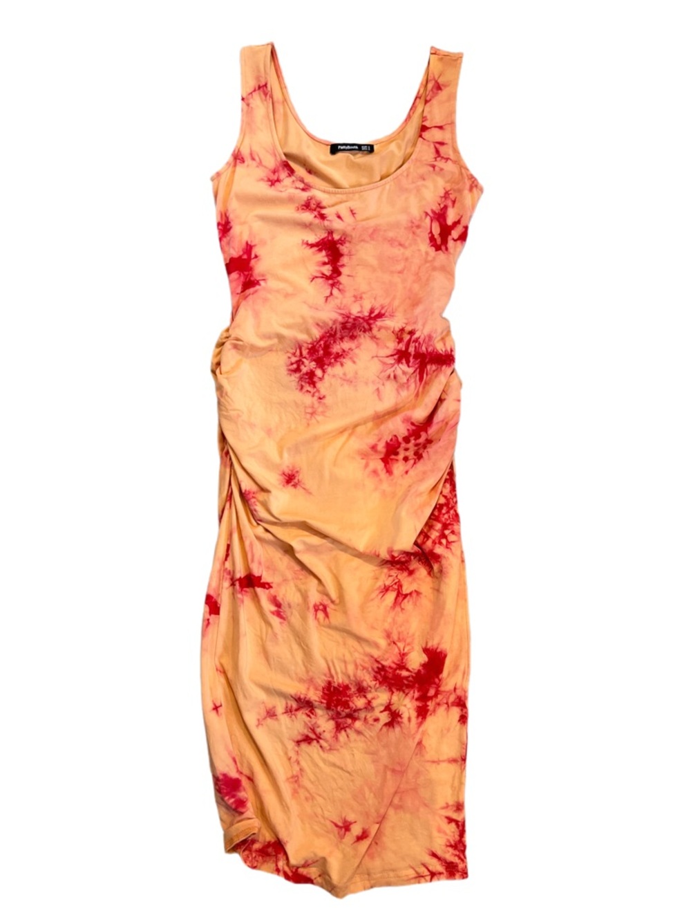 PattyBoutik Orange & Red Tie-Dye Scoop Neck Maxi Dress